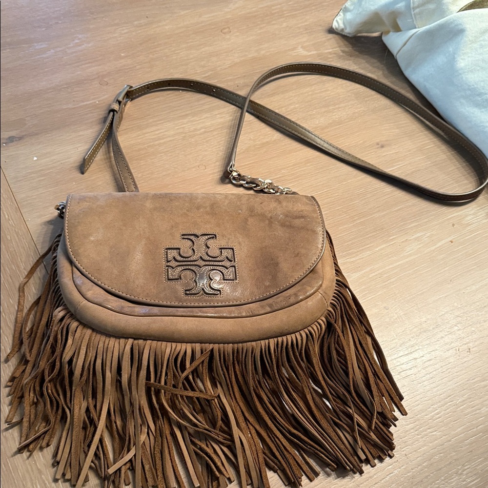 Tory Burch Tan leather Crossbody Bag with Fringe